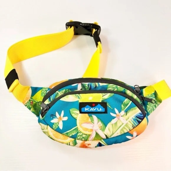KAVU Tropical Print Waist Bag with Yellow Strap - Picture 1 of 4